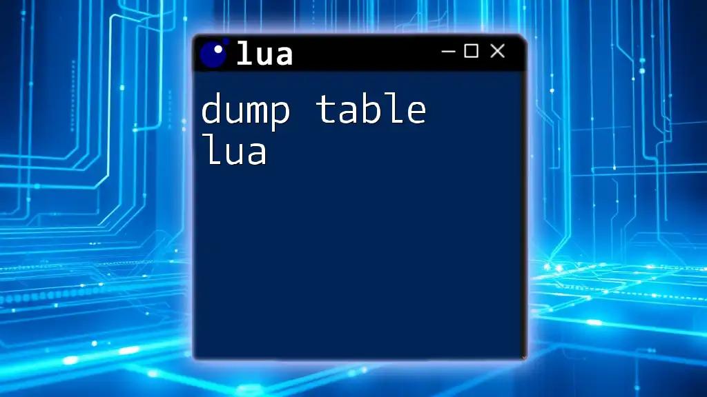 Dump Table Lua: A Quick Guide to Table Inspection