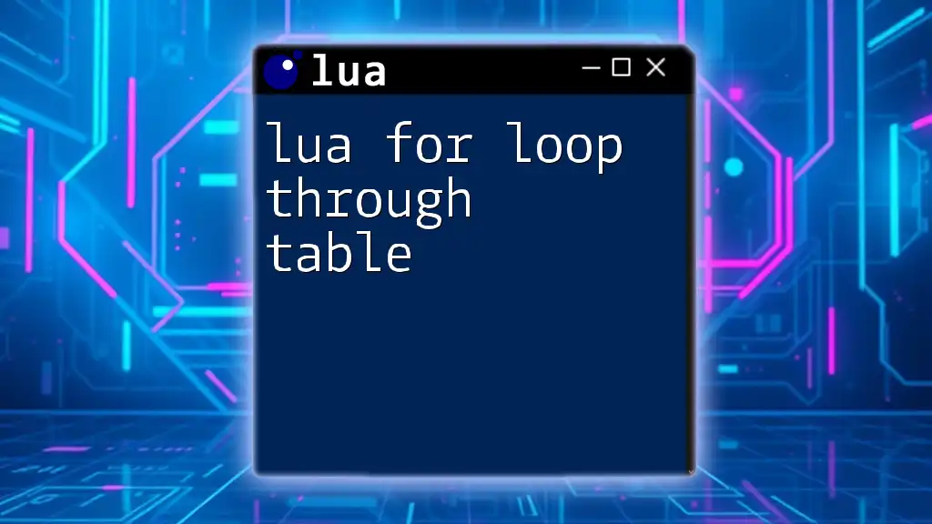 Lua For Loop Through Table: A Quick Guide